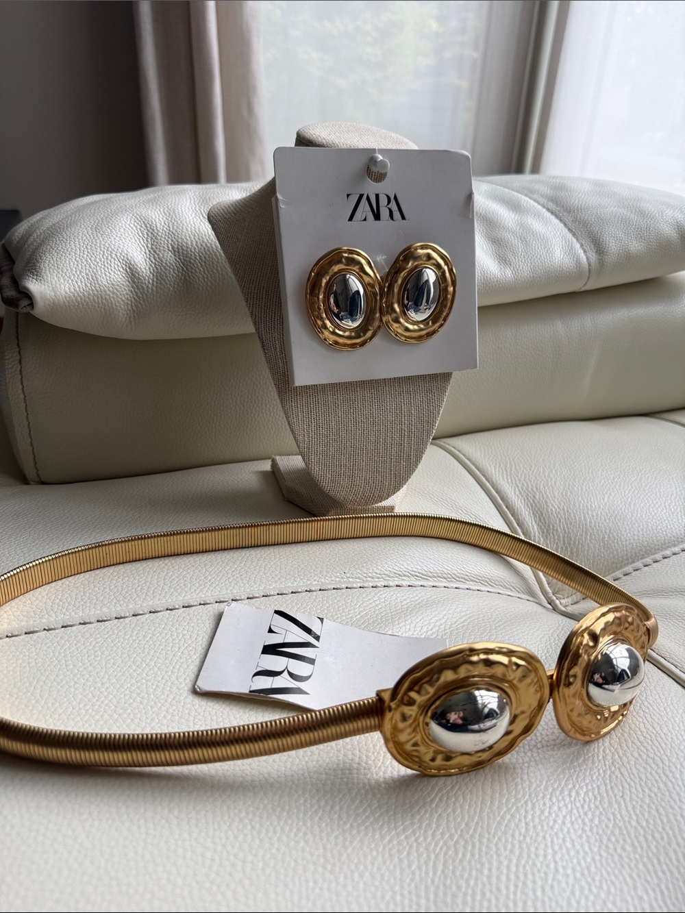 Zara Gold and Silver Sculpted Belt with Matching Earrings